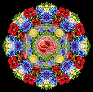 Decorative image of symmetric ornament with windflowers in the form of a mandala