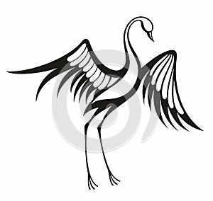 Decorative Japanese crane bird isolate on a white background. Vector graphics. Vector illustration