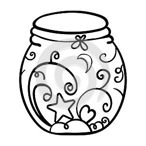Decorative jar in the form of a ball. Christmas theme. Home decoration. Coloring page adult and kids. - Vector. Vector