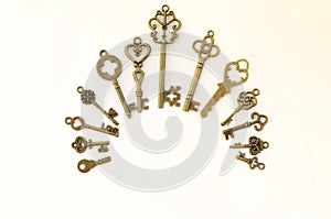 Decorative keys of different sizes, stylized antique