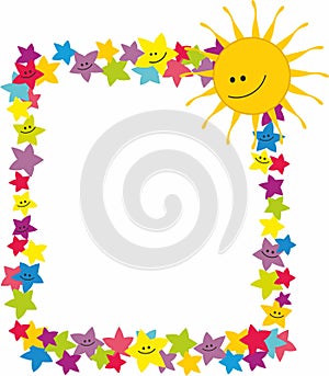 Decorative kids frame and baner with stars and sun