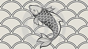 Decorative Koi Fish and Japanese Scale Pattern, vector design Generative AI