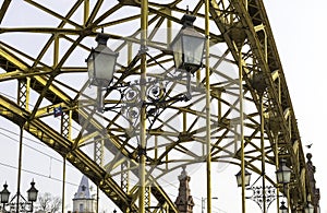 Decorative lamps hanging from bridge