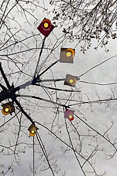 Decorative lamps hanging on the tree