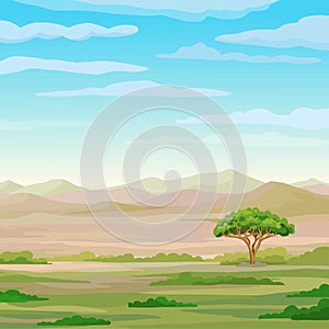 Decorative landscape - African savanna. Lone tree.