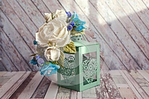 Decorative lantern candle holder with flowers