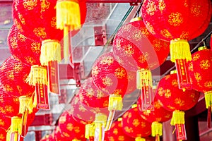 Decorative lanterns scattered around Chinatown, Singapore. China`s New Year. Year of the Dog. Photos taken in China Town