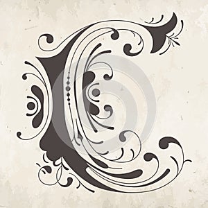 Decorative letter C. Calligraphy style.