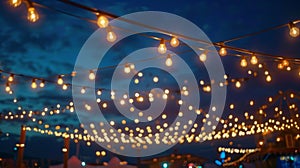 Decorative lights strung above the festival grounds illuminating the evening festivities photo