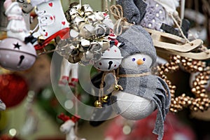 Decorative little toys. Miniature snowman. Snowman closeup face object is a small funny designs nowman statue toy for decoration