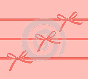 Decorative Living Coral bow with horizontal ribbon isolated on white. Vector gift bow with ribbon for page decor