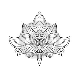 Decorative lotus flower with simple pattern. Isolated mandala. Coloring book pages.