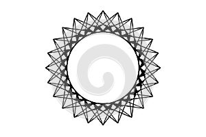 Decorative Mandala frame for design with abstract floral pattern. Sunflower shaped circel with thick black lines that are