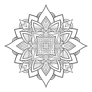 Decorative mandala with small decor on white isolated background. Floral pattern elements.