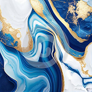 Decorative marbling stone surface with blue, agate white and golf glitter foil.
