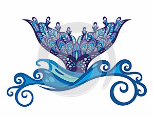 Decorative mermaid tail and sea waves ,design element. Vector illustration.