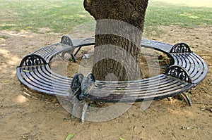 Decorative metal circle bench around tree in Asia