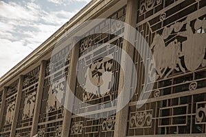 Decorative metal grate on windows of Terra Cotta Warrior Exhibit