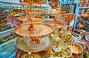 Decorative metal tableware, Ordu Bazaar, Shiraz, Iran
