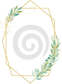 Decorative minimalistic oval frame watercolor raster illustration