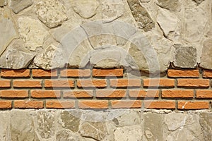 Decorative Modern White Stonewall With Red Bricklaying Background photo