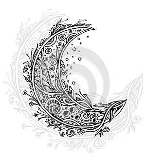 Decorative Moon or Crescent black on white