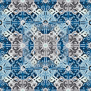 Decorative mosaic elements seamless pattern. Abstract geometric ornamental wallpaper