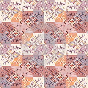 Decorative mosaic elements seamless pattern. Abstract geometric ornamental wallpaper