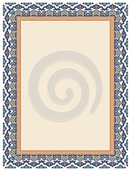 Decorative Mughal floral border frame with copy space vector art.