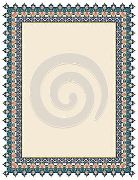 Decorative Mughal floral border frame with copy space vector art.