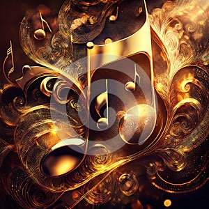 Decorative Music Notes. Computer generated background. Music notes mingle with the swirls photo
