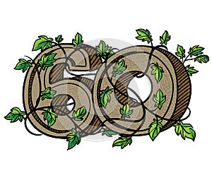 Decorative numeral 60 decorated with branches and leaves