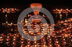 Decorative oil or wax burning traditional Diwali Diya or lamps