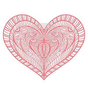 Decorative ornamental heart. Love print design. Coloring book page. Heart tattoo art