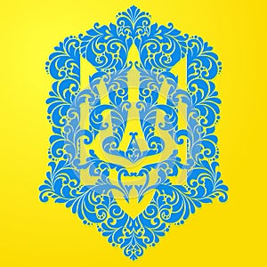 Decorative ornamental national symbol emblem coat of arms Ukraine Ethnic Ukrainian pattern Trident. photo