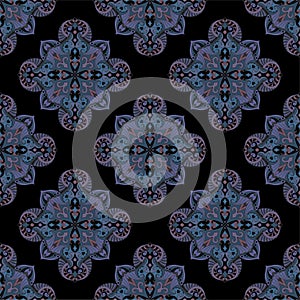 Decorative ornamental pattern design - mosaic tiles radial mandalas - blue purple