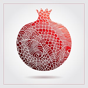 Decorative ornamental pomegranate made of swirl doodles. Vector abstract illustration of fruit logo for branding, poster or packag