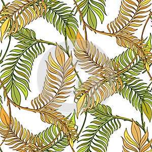 Decorative ornamental seamless spring tropical pattern. Endless elegant texture with leaves. Tempate for design fabric,