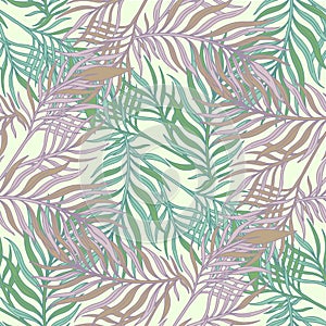 Decorative ornamental seamless spring tropical pattern. Endless elegant texture with leaves. Tempate for design fabric,