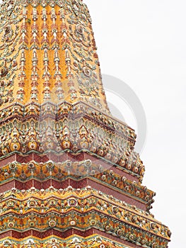 Decorative ornaments on stupa and wall of historic WAT PHO temple, BANGKOK