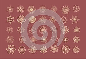 Decorative ornate gold flower mandala icon isolated for card, Mandala in gold. For invitation card, scrapbook, banner, postcard,
