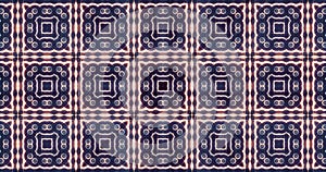 Decorative ornate squares background. Blue and warm yellow, orange colors