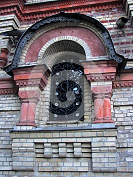 Decorative ortodox russian style close up view arc window