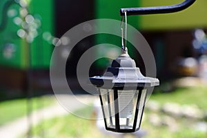 Decorative outdoor led lantern on stand with solar panels