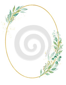 Decorative oval shaped frame watercolor raster illustration photo