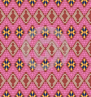 Decorative Palestinian seamless pattern in colors, traditional Tatreez embroidery, vector illustration