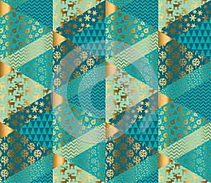 Decorative patchwork Christmas seamless pattern