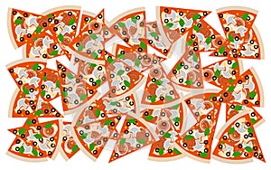 Decorative pattern background vector illustration made of top view of pizza pieces on white background