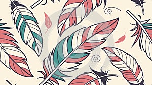 Decorative feathers pattern design, bohemian and artistic style. vector design Generative AI photo