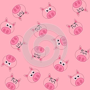 Decorative pattern of a cute pig with pink background - vector